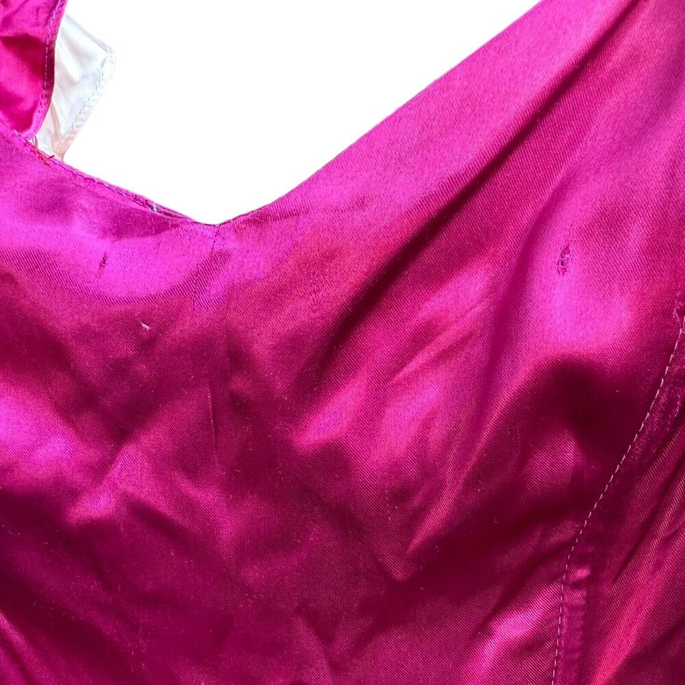 Vintage Gunne Sax Burgundy Satin Pink Lace Short Puff Sleeve Maxi Dress No Size - Picture 5 of 16